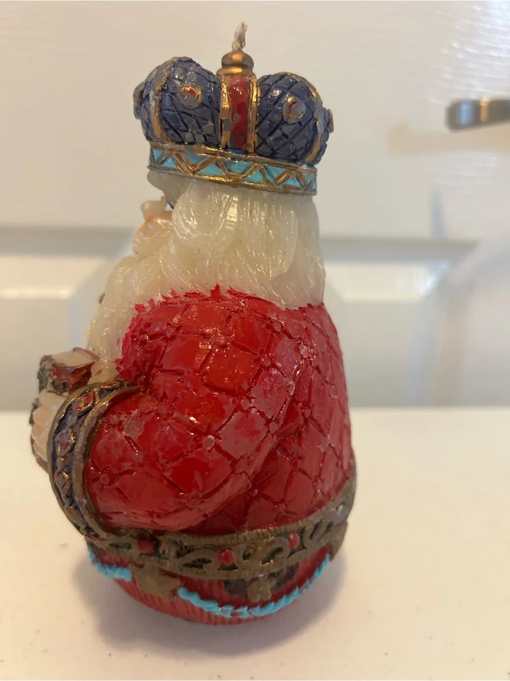 Holiday Santa Candle Figurine in Red, Blue and Gold